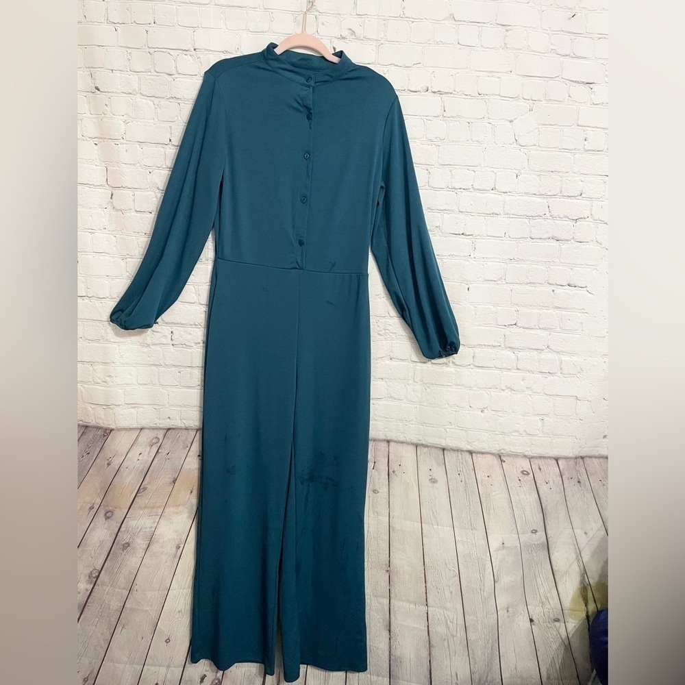 Green Button Dress Jumpsuit Romper Size Medium - Picture 2 of 7